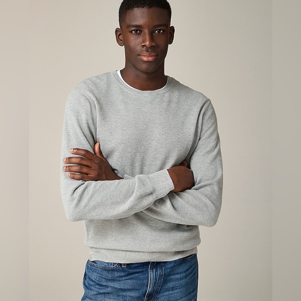 J. Crew Cotton Piqué-stitch  Light Gray Crewneck Sweater: size XLarge